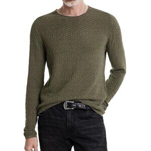 John Varvatos Collection Men's Long Sleeve Riley Textured Crew Sweater Teakwood